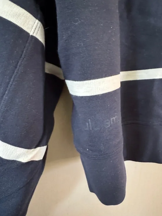 lululemon athletica True Navy and Antique White Striped Cropped Crew Sweater - Picture 8 of 8